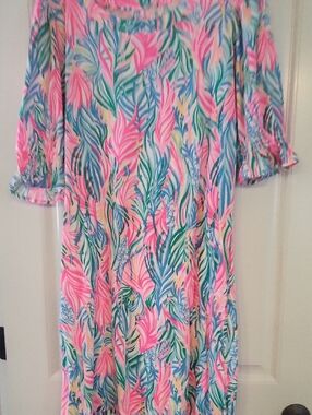 Lilly Pulitzer Pink, Blue & Green Tropical Print Dress